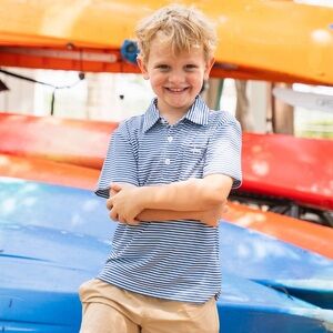 Saltwater Boys Inshore Boys Performance Navy Stripe Polo